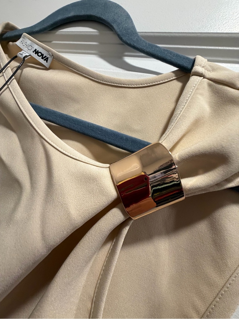 Fashion Nova Beige Top with Gold Buckle